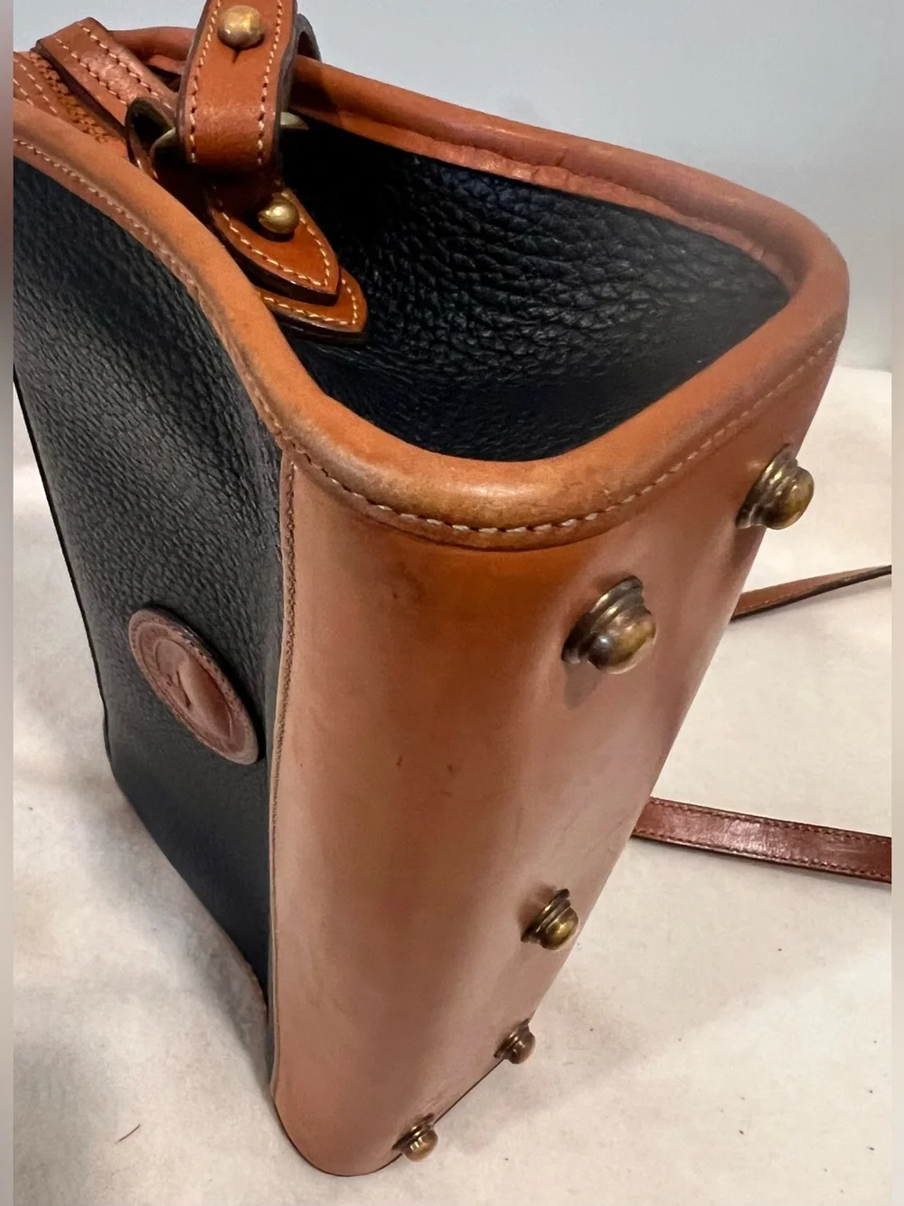 Vintage Dooney & Bourke Navy and Brown Two-Tone AWL Bag